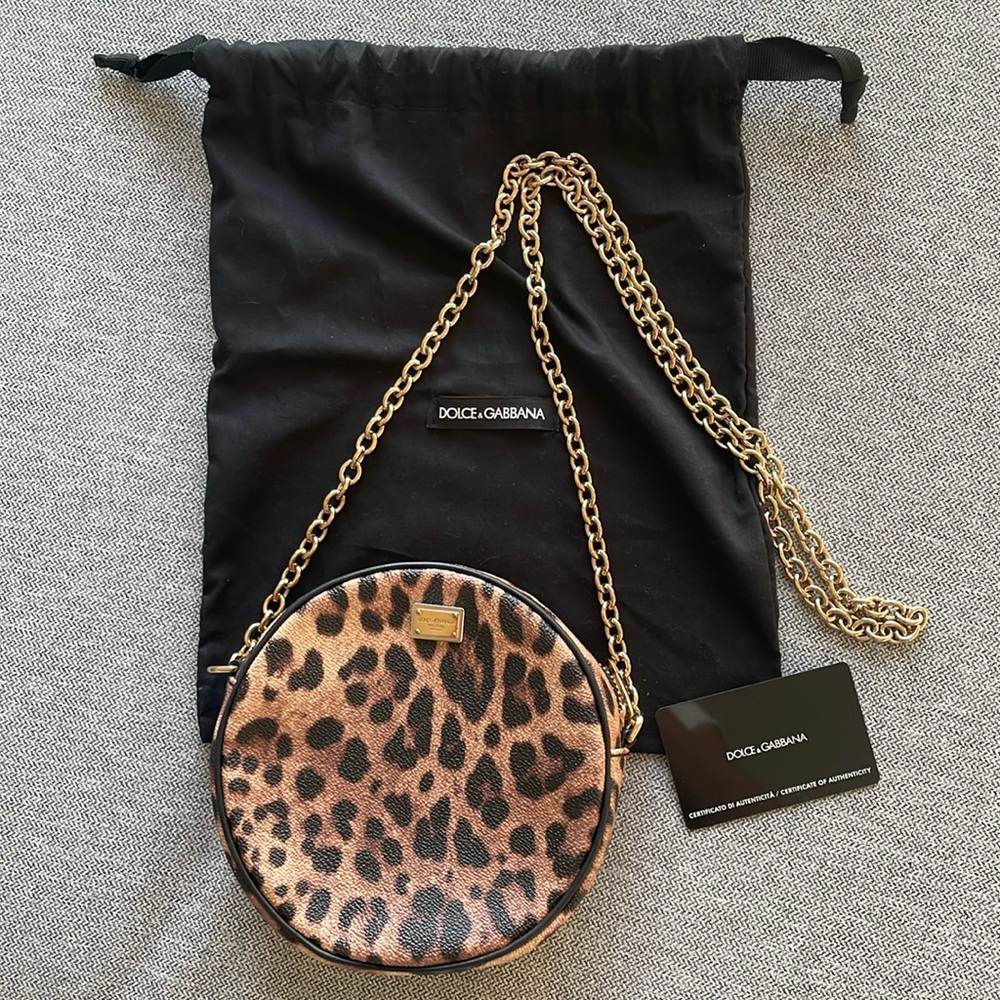 Dolce & Gabbana Dauphine Leopard Print Round Crossbody. Really good condition.